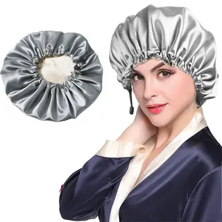 Shower Cap Soft Silk Dual-use Bath Cap Chemotherapy Cap - Grey