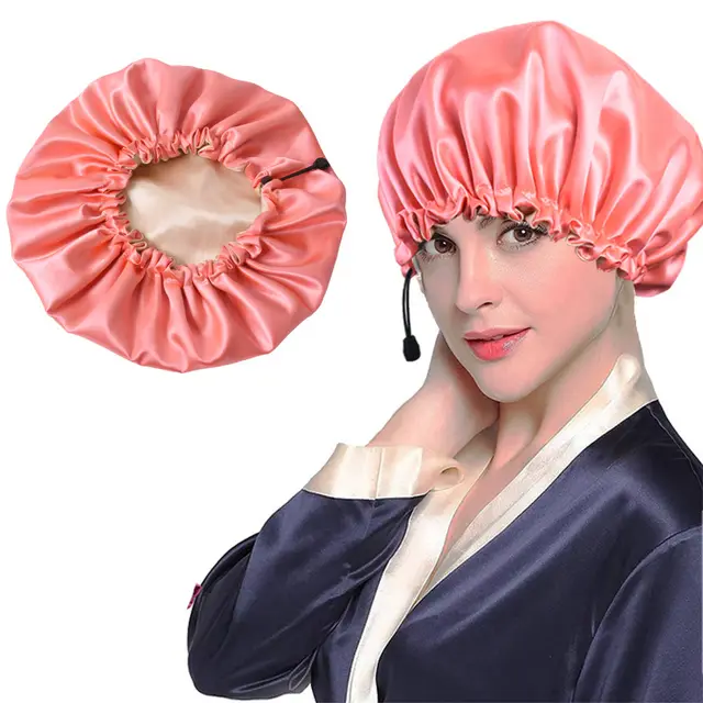 Shower Cap Soft Silk Dual use Bath Cap Chemotherapy Cap Pink - Shop at LoveMi