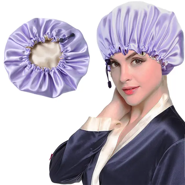 Shower Cap Soft Silk Dual use Bath Cap Chemotherapy Cap Purple - Shop at LoveMi