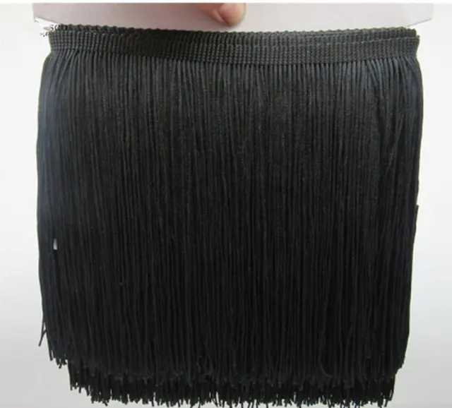 New Latin Skirt Fringed Row Beard Lantern Spike Silk Flag Spike Clothing Accessories Lace Curtain Sewing Accessories Black5M - Shop at LoveMi