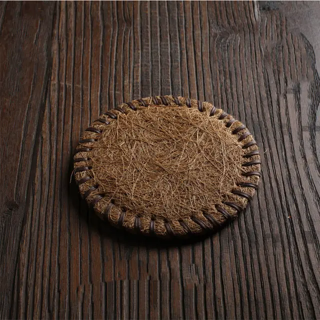 Japanese style Handmade Insulation Pad, Bamboo Silk Carbonized Coaster, Square Tea Ceremony Mat, Pot Holder, Pot Mat, Bowl Mat, Brown Mat 16Cm Co... 16Cm Coconut Silk Mat - Shop at LoveMi