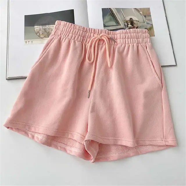 High Waist Loose Thin Versatile Wide Leg A line Hot Pants Pink - Shop at LoveMi
