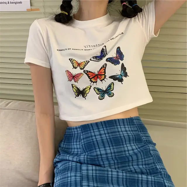 Short Half Sleeved Top White Butterfly Short Sleeved T Shirt - Shop at LoveMi