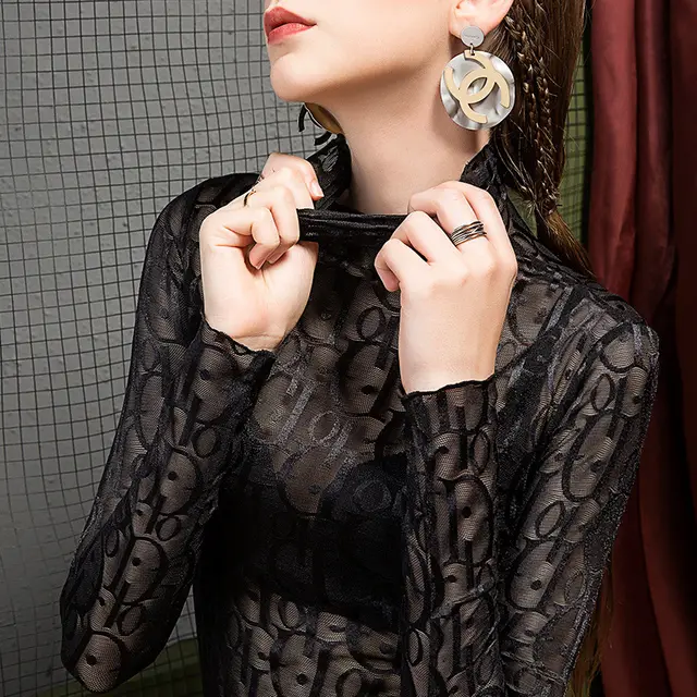 Autumn High Collar Lace Bottoming Shirt Women's Blackc - Shop at LoveMi