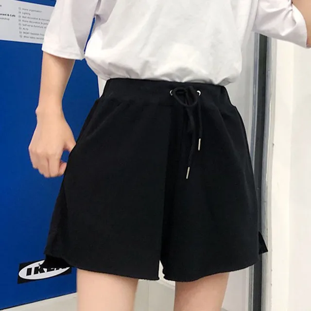 Leisure sports shorts women"s new summer high waist slim loose straight wide leg pants Black - Shop at LoveMi