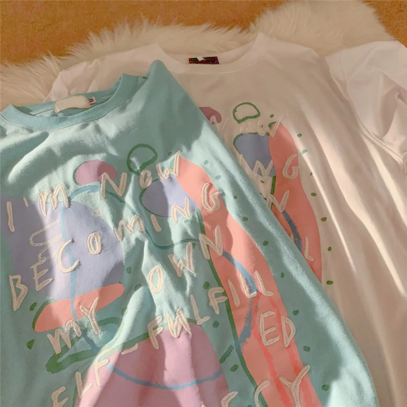 Retro American Short Sleeve T-Shirt Women's Summer Korean Chic Niche Design Feeling Sweet Spicy Thin Versatile Half Sleeve Top - Green