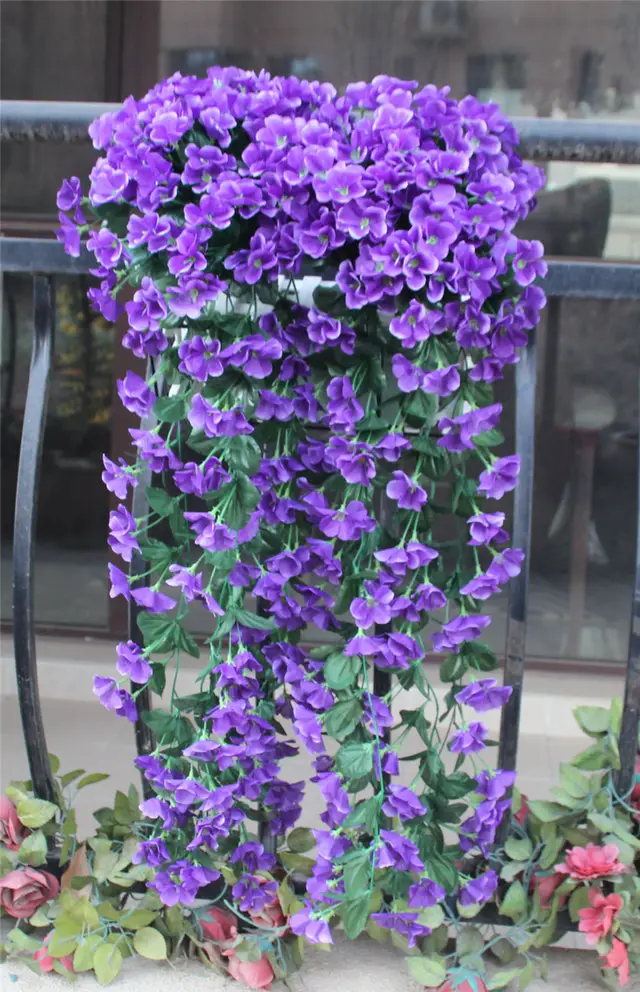 Violet Vines Hanging From Fake Flowers On The Window Balcony Blue - Shop at LoveMi