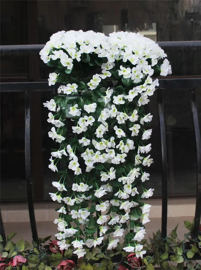 Violet Vines Hanging From Fake Flowers On The Window Balcony White - Shop at LoveMi