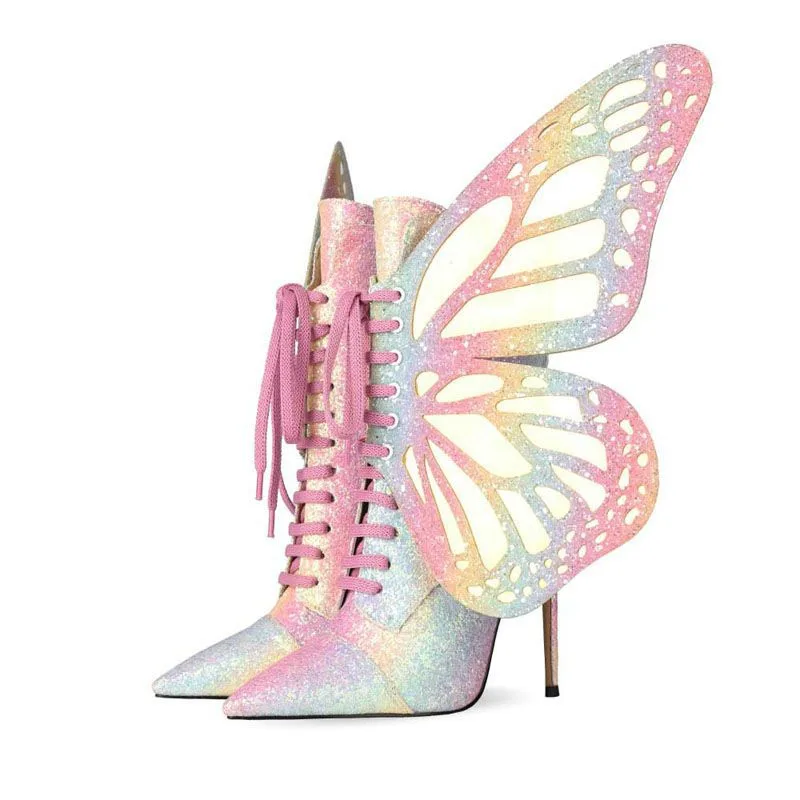 Pointed Toe Lace Butterfly Wings Color changing Stiletto Multi wear Trendy Boots Multicolor - Shop at LoveMi