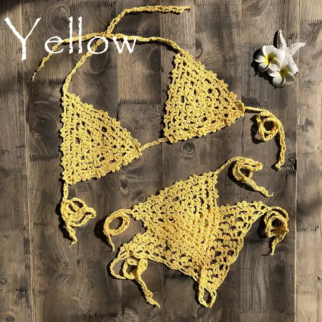 Fashionable Modern Hand woven Hollow Sexy Bikini Yellow - Shop at LoveMi