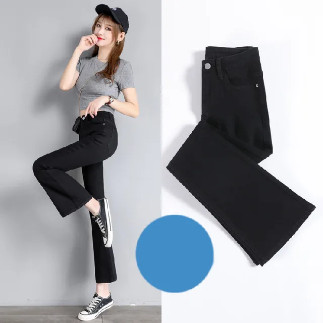 High Waist Slimming Stretch Micro Flared Cropped Trousers Women's Long Trousers Black - Shop at LoveMi