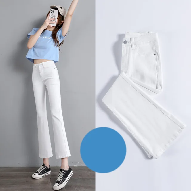 High Waist Slimming Stretch Micro Flared Cropped Trousers Women's Long Trousers White - Shop at LoveMi