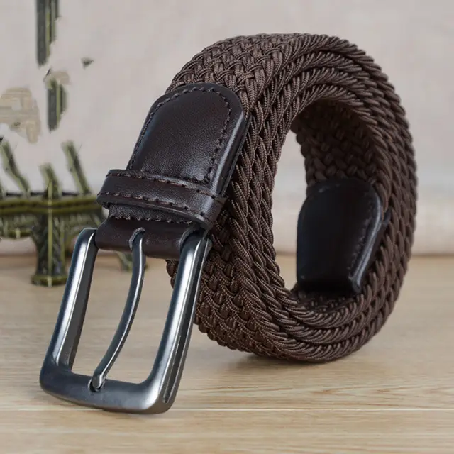 All match Pin Buckle, Non hole Elastic Adjustable Canvas Woven Trouser Belt Brown - Shop at LoveMi