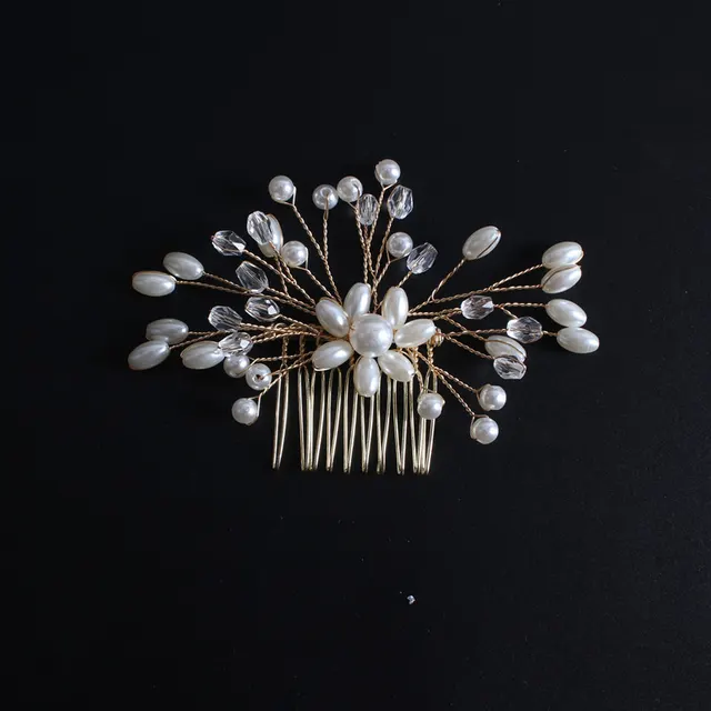 Korean Exquisite Pearl Comb Diamond Crystal Fork Handmade Hairpin Bridal Headwear Accessories Combed In Gold - Shop at LoveMi