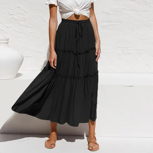 Pure Color Simple Pleated Irregular Skirt Black - Shop at LoveMi