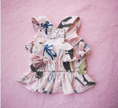 Pet Clothes Dress Cotton Cartoon Print Spring Pink - Shop at LoveMi