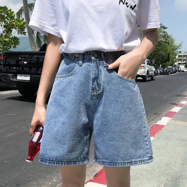 Rolled Cuff Wide Leg Denim Shorts Light Blue - Shop at LoveMi