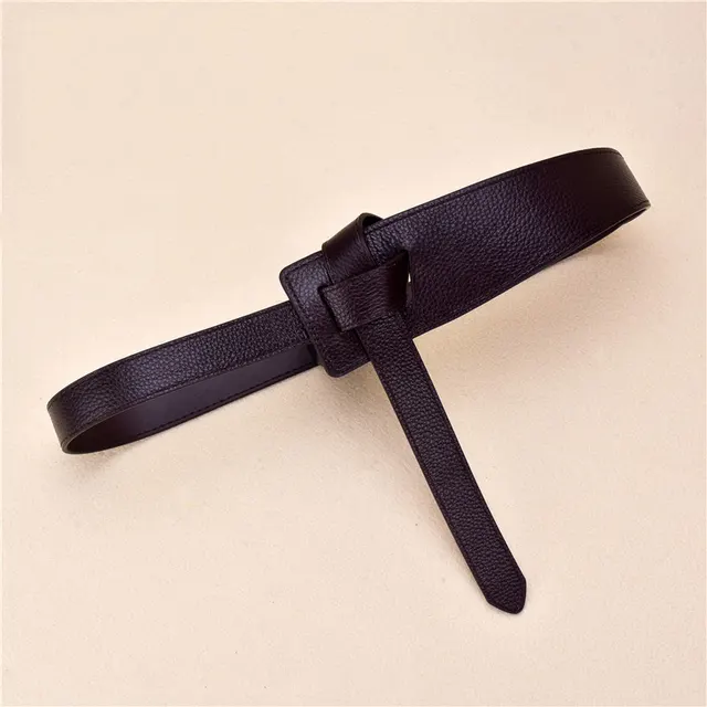 First Layer Cowhide Casual Wide Belt Leather Decoration Belt Coffee - Shop at LoveMi