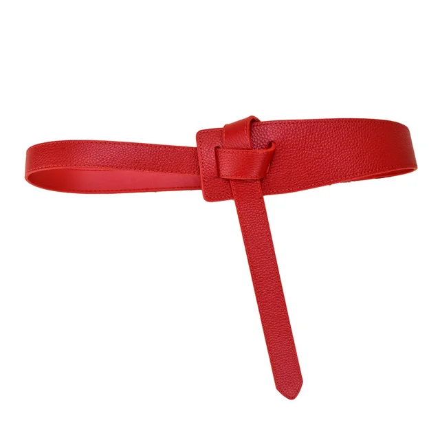 First Layer Cowhide Casual Wide Belt Leather Decoration Belt Red - Shop at LoveMi