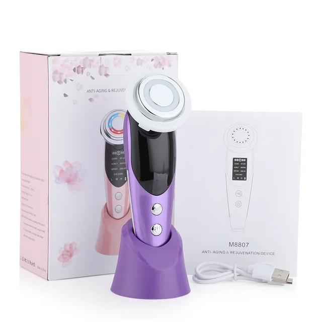 7 in 1 Facial Massager EMS Micro current Color Light Vibration LED Beauty Purifying Introducer Skin Care Beauty Device Purple - Shop at LoveMi