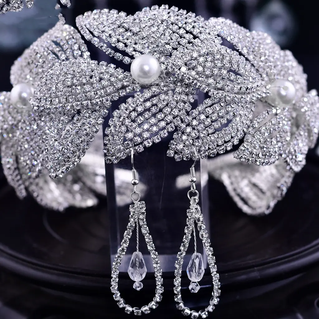 New Rhinestone Leaf Handmade Hair Band - Headwear To Earrings