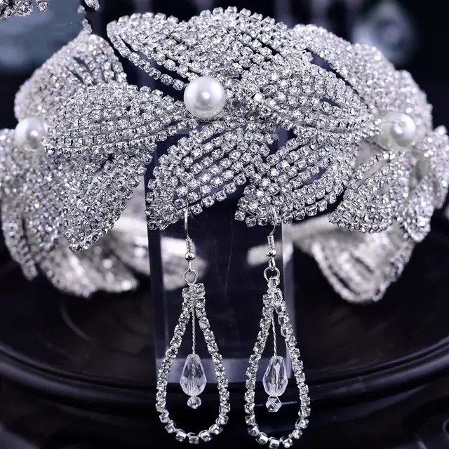 New Rhinestone Leaf Handmade Hair Band Headwear To Earrings - Shop at LoveMi