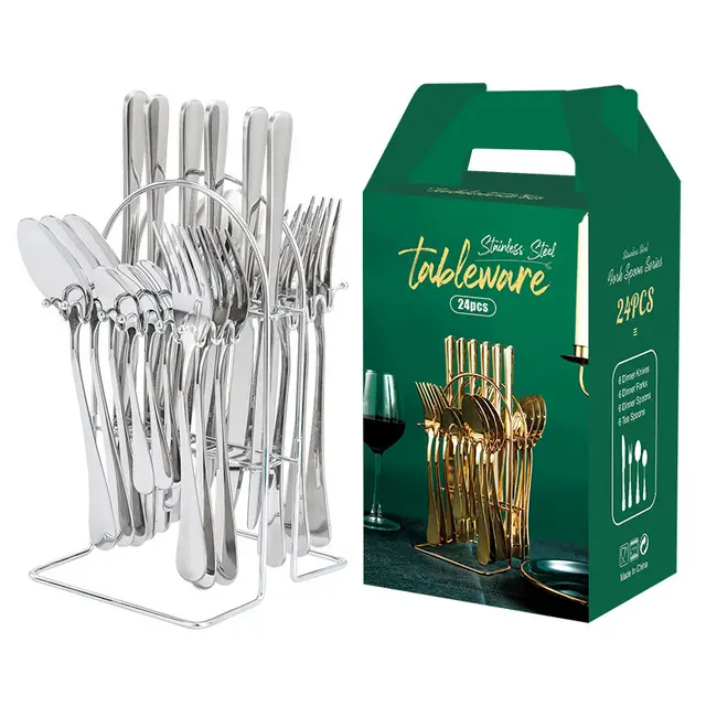 Gold Dinnerware Set Stainless Steel Tableware Set Knife Fork Spoon Luxury Cutlery Set With Storage Rack Dishwasher Silver - Shop at LoveMi