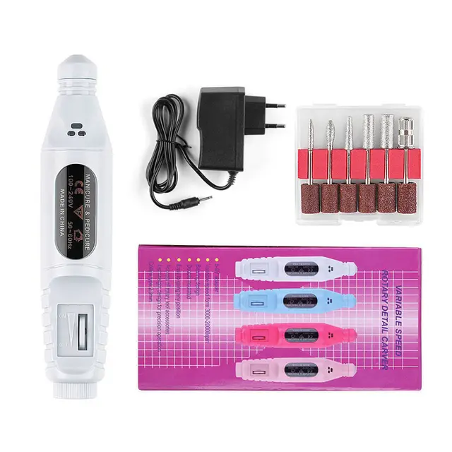 Nail Pen Polisher USB Cable Portable Manicure Sharpener Nail Tools White - Shop at LoveMi