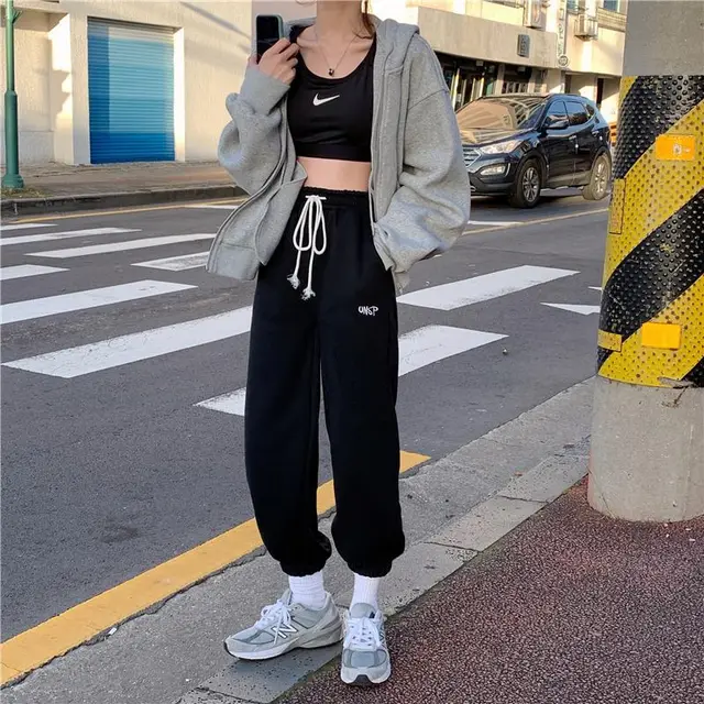 Thin Slimming Casual Pants All match Wide leg Pants Sports Pants Black - Shop at LoveMi