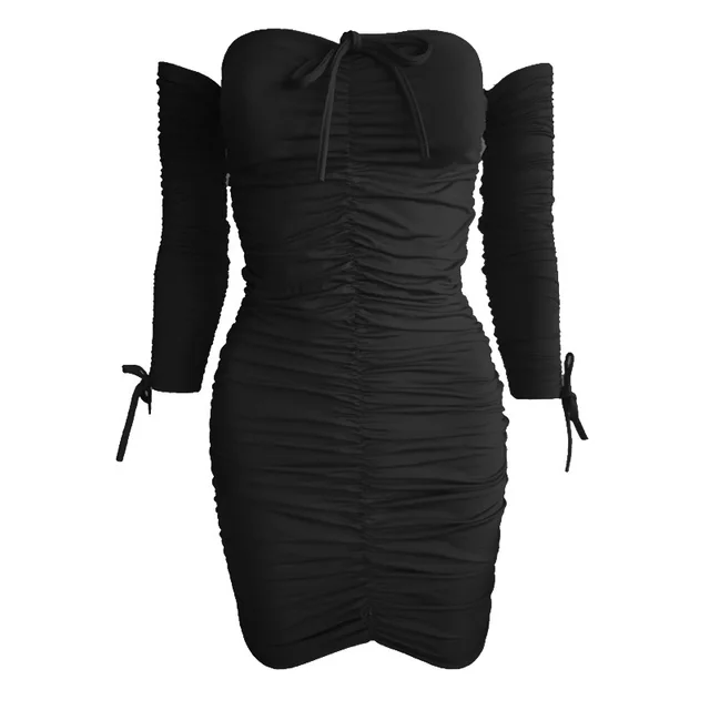 1One shoulder Long sleeved Tube Top Sexy Dress Black - Shop at LoveMi