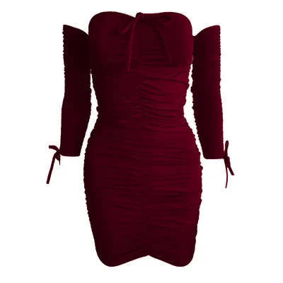 1One shoulder Long sleeved Tube Top Sexy Dress Wine - Shop at LoveMi