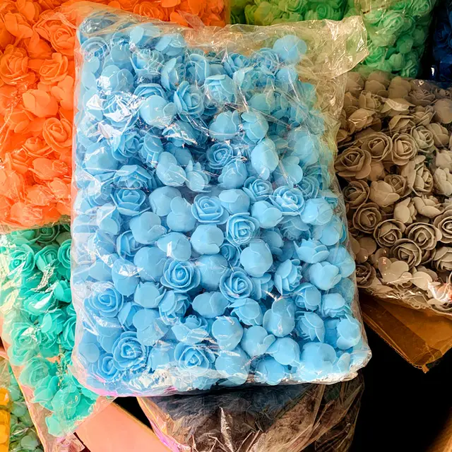 Lot Diameter 3cm Foam Rose Artificial Flowers Gifts Box Diy Wedding Christmas Home Decor art materials Blue - Shop at LoveMi