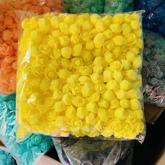 Lot Diameter 3cm Foam Rose Artificial Flowers Gifts Box Diy Wedding Christmas Home Decor art materials Light Yellow - Shop at LoveMi