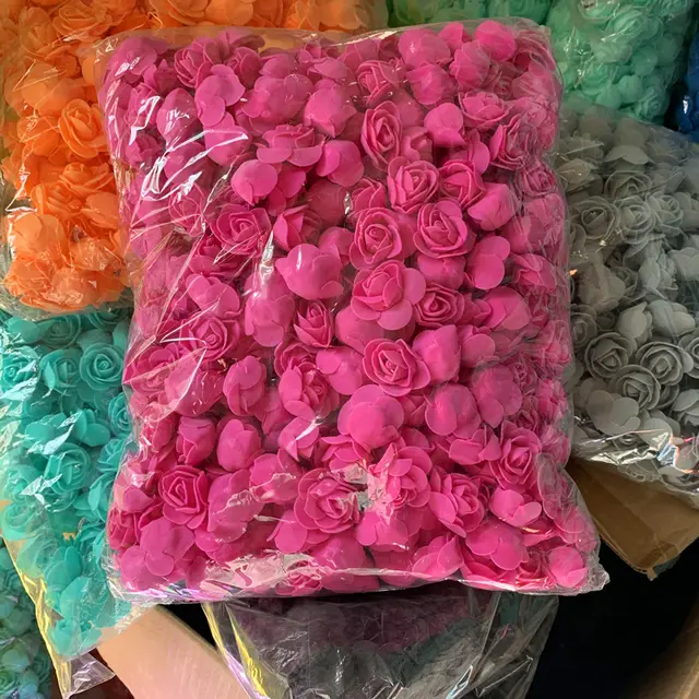 Lot Diameter 3cm Foam Rose Artificial Flowers Gifts Box Diy Wedding Christmas Home Decor art materials Rose Red - Shop at LoveMi