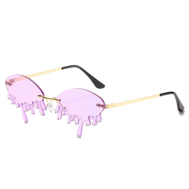 Sunglasses Personality Tear shaped Visor Glasses Gold Frame Light Purple Film - Shop at LoveMi