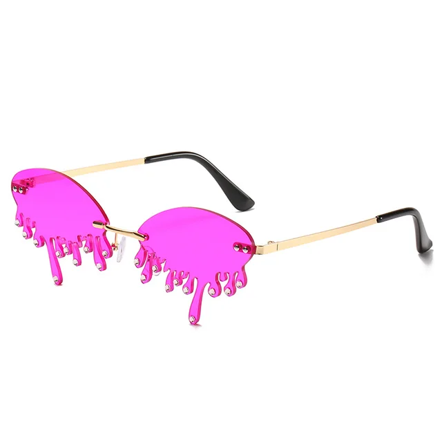 Sunglasses Personality Tear shaped Visor Glasses Gold Frame Purple Red Film - Shop at LoveMi