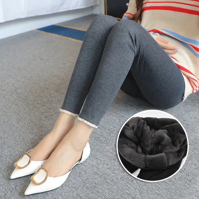 Maternity Wear Maternity Leggings Cotton Plus Velvet Thick Stretch Belly Support Pants Dark Gray - Shop at LoveMi