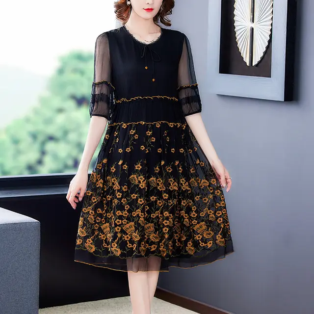 Summer Hangzhou Heavy Silk Silk Dress Female High end Black - Shop at LoveMi