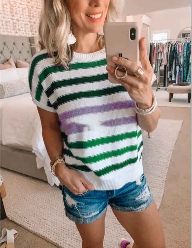 Summer Women's Suspender Knitted Sweater Stitching Short Sleeve T Shirt Green - Shop at LoveMi
