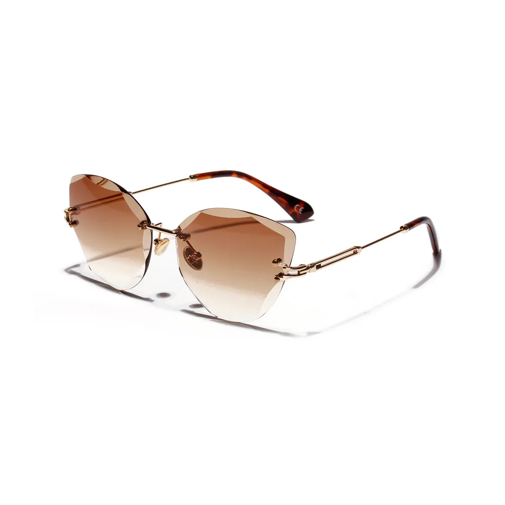 Cat Eye Retro Sunglasses Women Diamond Cut Glasses - Brown