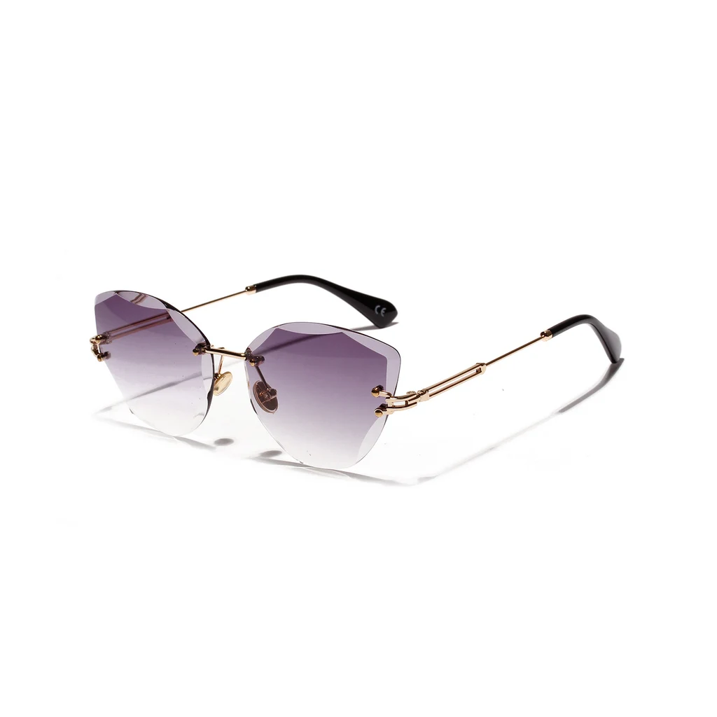 Cat Eye Retro Sunglasses Women Diamond Cut Glasses - Grey