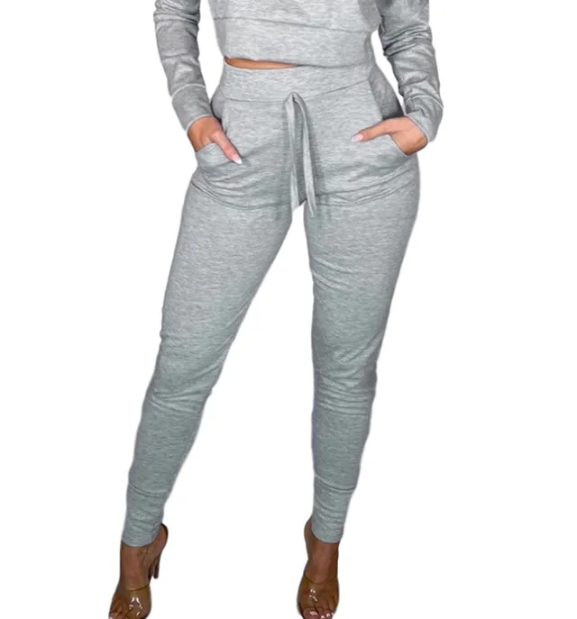 High Waist Skinny Track Pants Pocket Trousers Grey - Shop at LoveMi