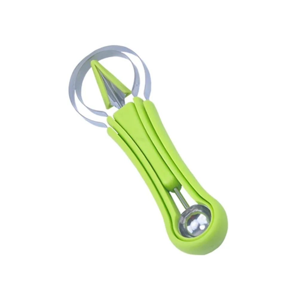 Three-in-one Stainless Steel Multi-purpose Fruit Ball Excavator Spoon Portable Digging Kitchen Tool Summer Party - Green