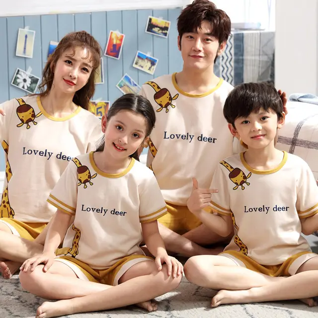 Parent Child Cotton Summer Short sleeved Cartoon - Shop at LoveMi