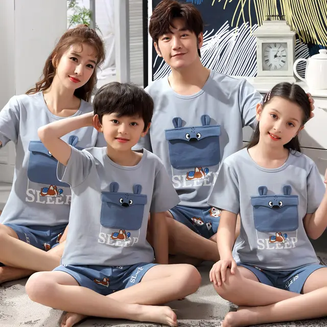 Parent Child Cotton Summer Short sleeved Cartoon B - Shop at LoveMi