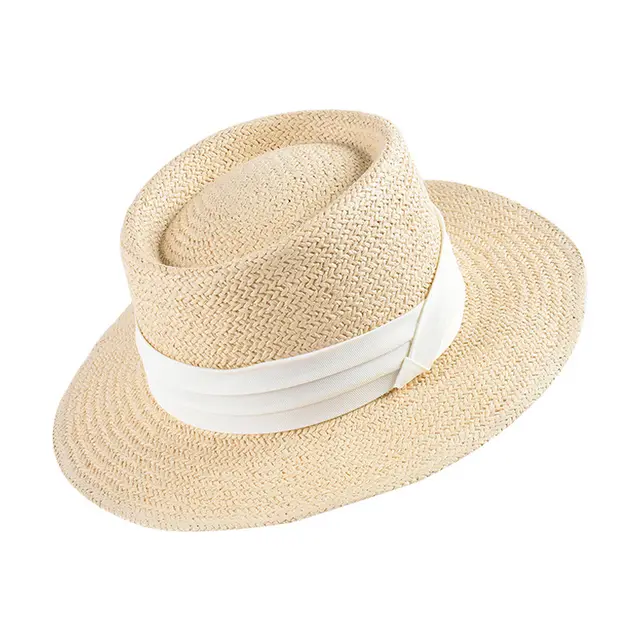 European And American Flat Top Hat Beach Sunscreen Hat Beige And White - Shop at LoveMi