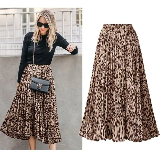 Loose Pleated Skirt With Elastic Waist Khaki - Shop at LoveMi