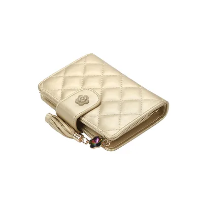 Women's Mid length Wallet Simple Rhombus Large capacity Three fold Change Wallet Gold - Shop at LoveMi