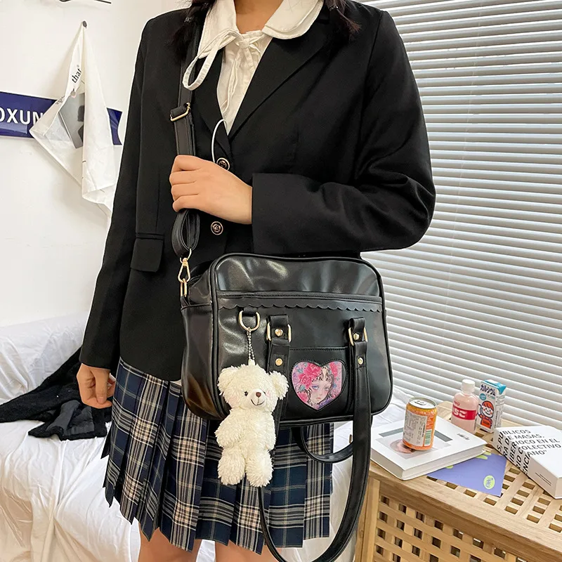 Japanese Animation Surrounding Cute Soft Sister Jk Uniform Portable Messenger Bag Funny Personality Transparent Card Student Bag Black - Shop at LoveMi