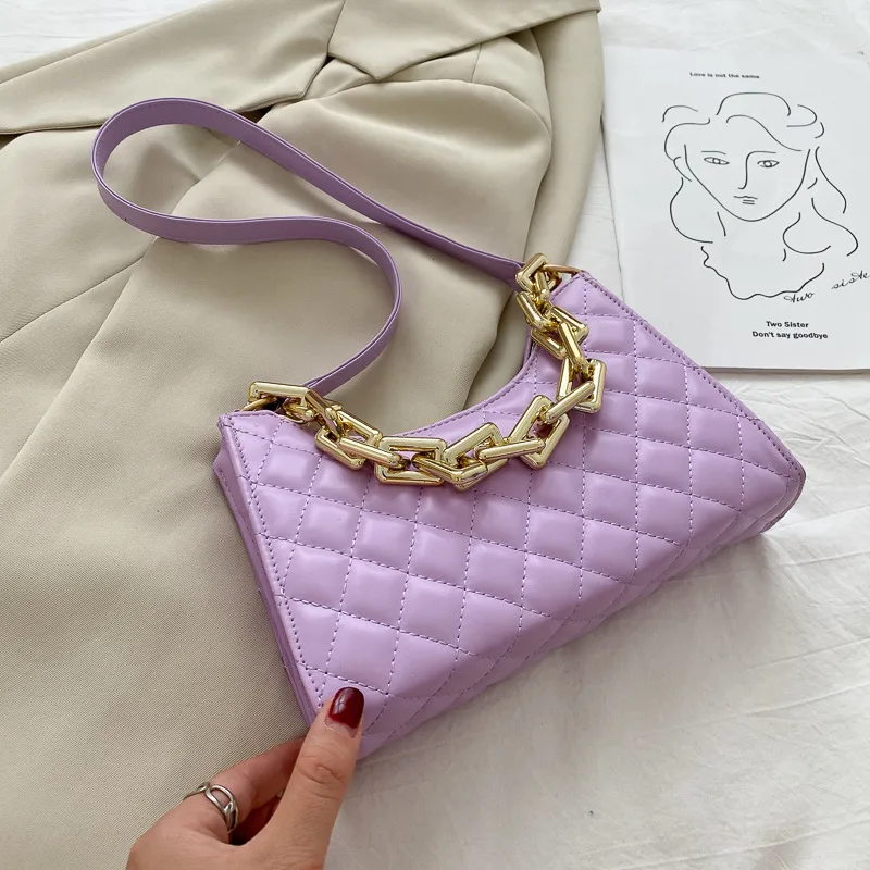 One Shoulder Armpit Bag Casual Chain Portable Baguette Bag Purple - Shop at LoveMi